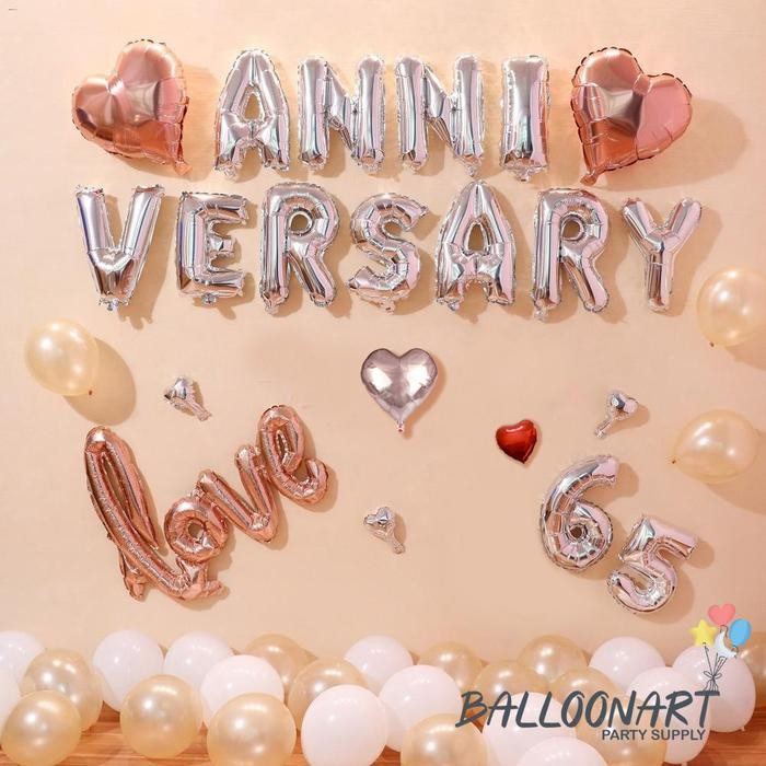 

Terlaris HAPPY ANNIVERSARY SILVER LOVE DEKORASI SET/BALON FOIL LOVE SALE