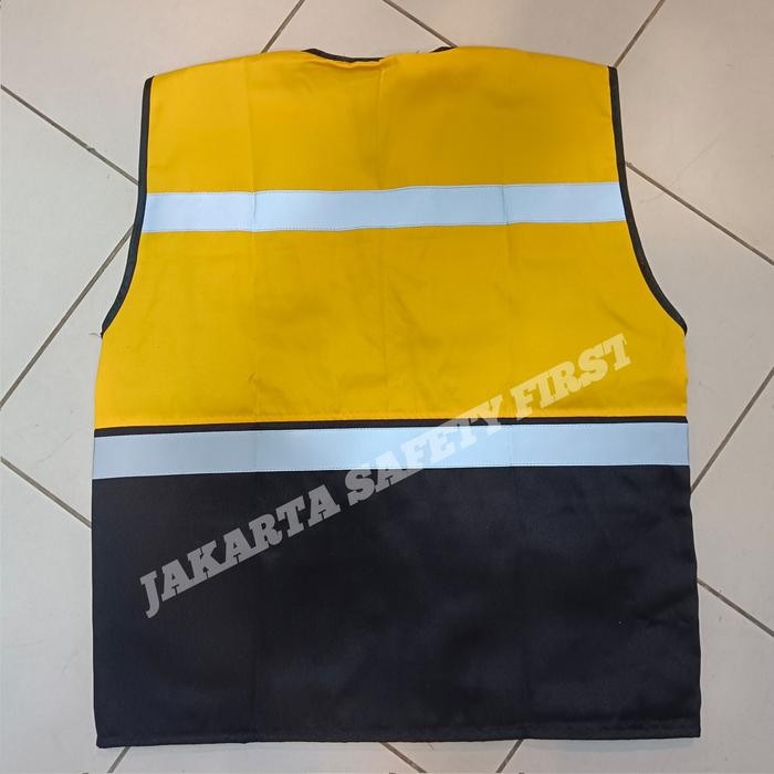 Rompi Safety Kombinasi Kuning Hitam / Rompi Drill Kuning 4 Kantong