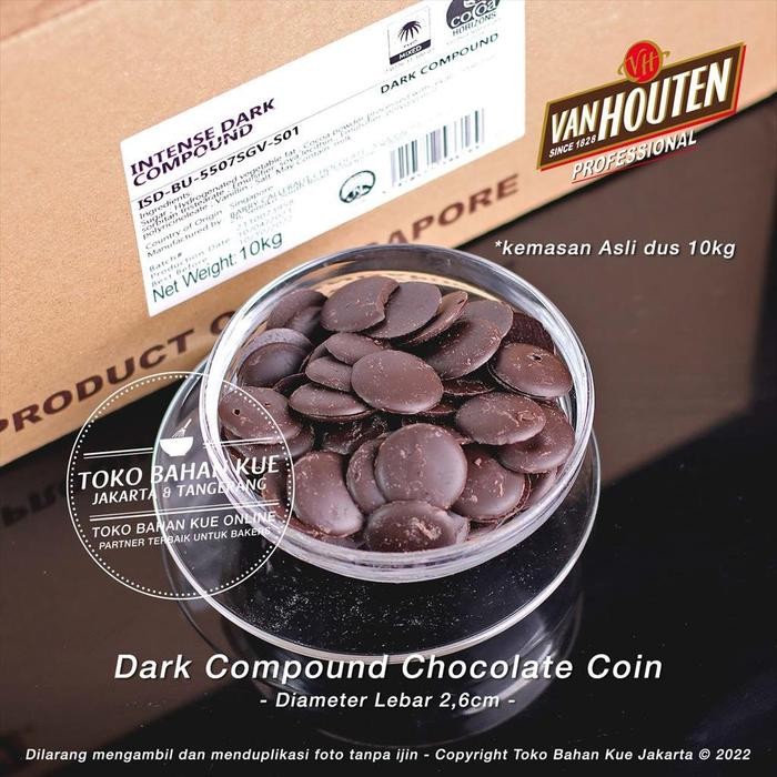 

Lecy.store2 Van Houten Intense Dark BUTTON Repack 1kg KEPING Chocolate Compound Coin Koin VanHouten