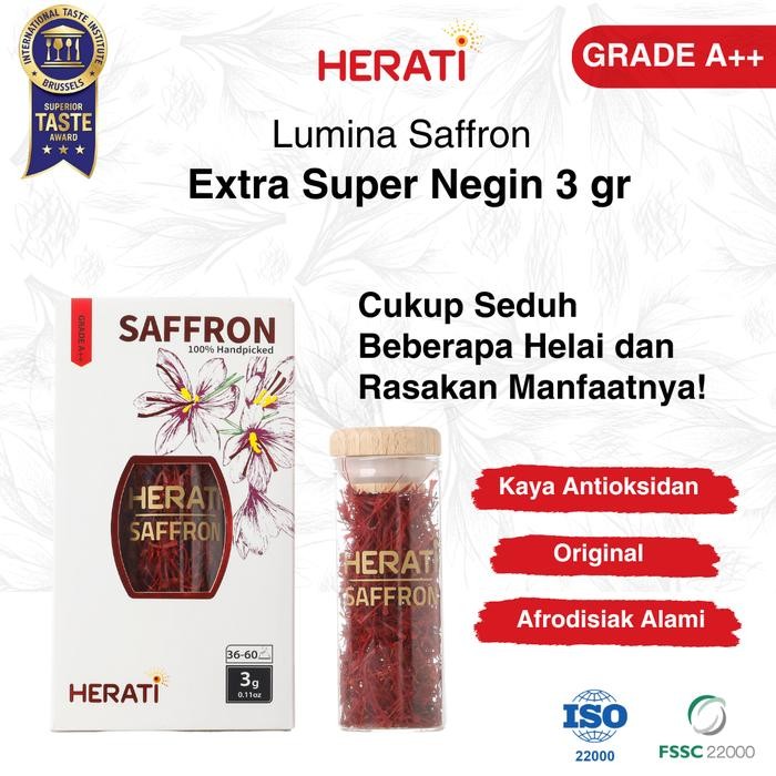 

Herati Saffron Afghanistan I Lumina Saffron Extra Super Negin 3 gr Bunga Safron Grade A++ Premium