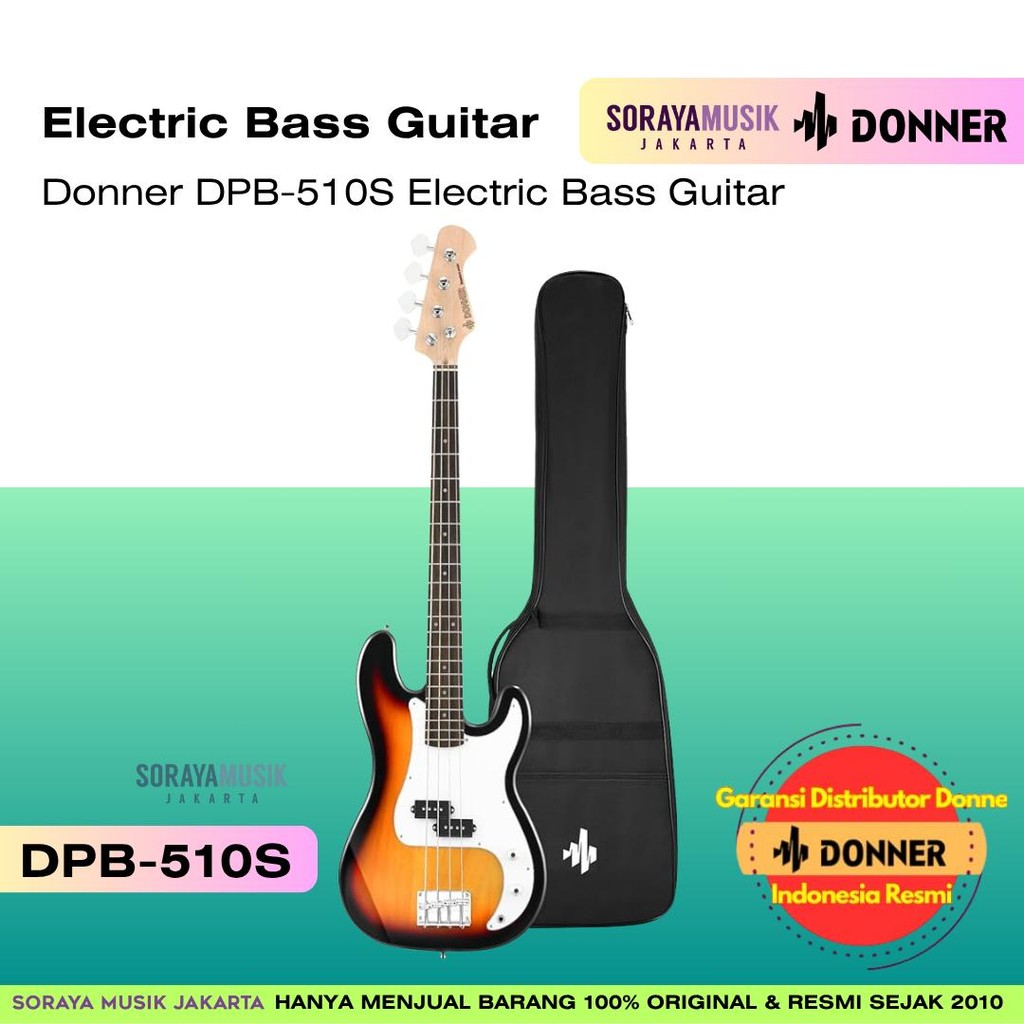Donner DPB-510S Electric Bass Guitar – Includes Bag & Cable | Electric Bass Guitar | Garansi Resmi O
