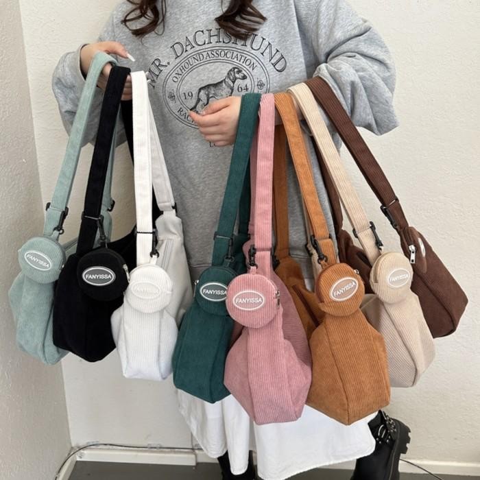 

TF803 TS219 Tas Selempang Wanita Amazing Corduroy Women Sling Bag DISKON