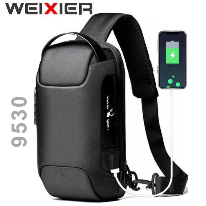 

EW708 WEIXIER 9530 Tas Selempang Pria Anti Maling USB Port Shoulder Sling Bag Anti Air BERGARANSI
