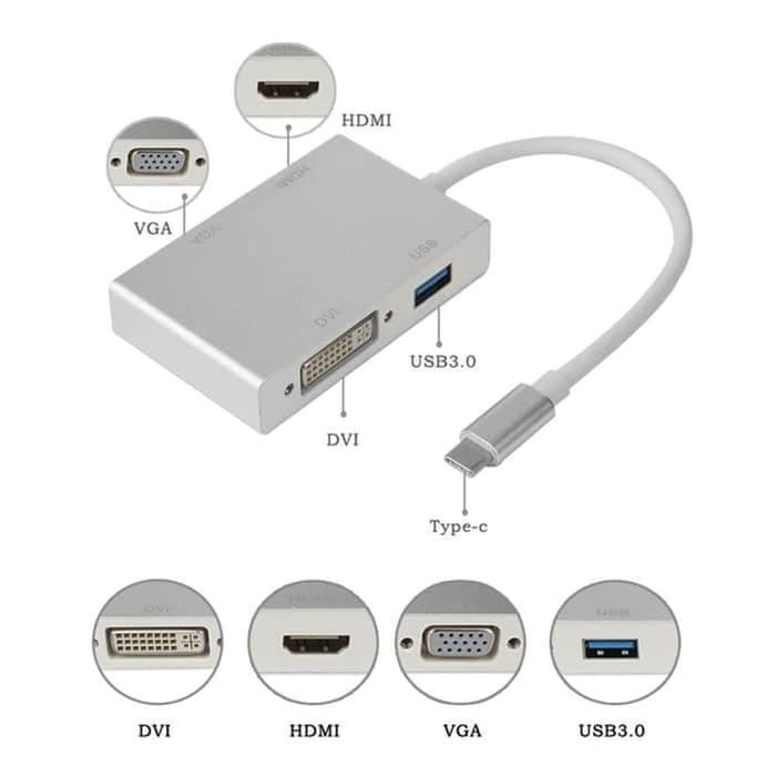 Converter Usb Type C To Vga Dvi Hdmi Dan Usb Adapter For Macbook