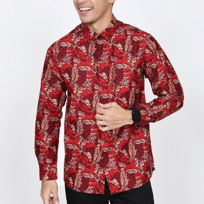 Luigi Batik Slimfit Pria Kemeja Lengan Panjang Merah Marun Lbl1760