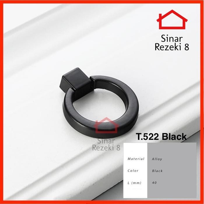 Handle 522 Black Ring Tarikan ng Knob Bulat Laci Lemari Minimalis *