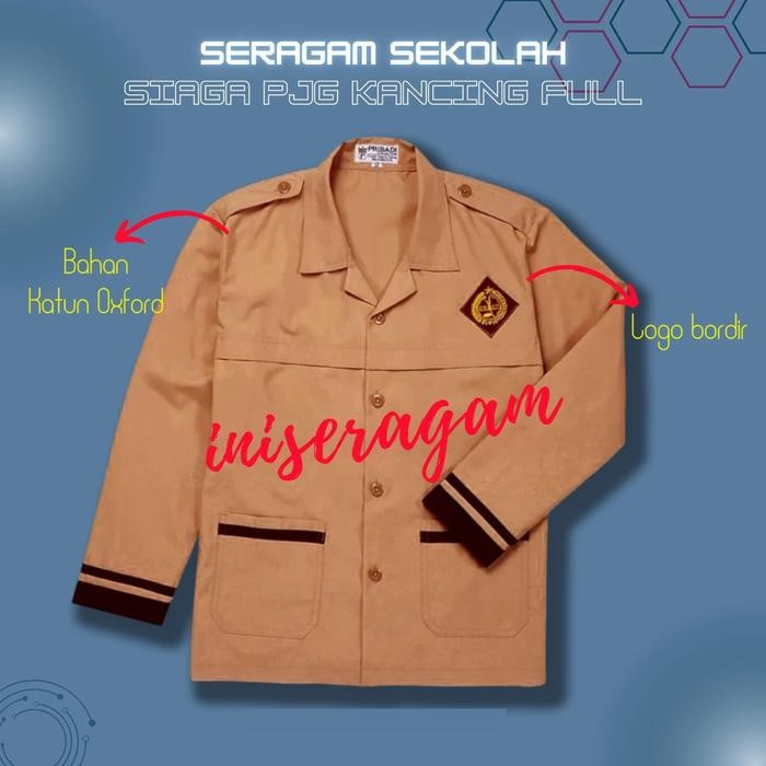 Seragam Sekolah Pramuka Siaga Lengan Panjang Kancing Full dan Penggalang Tali - Bahan Katun Oxford -
