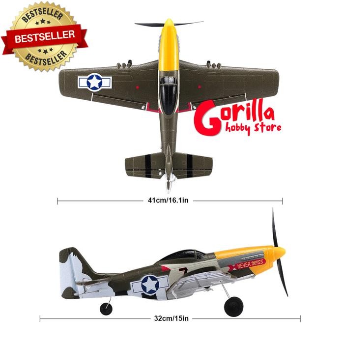 Rc Plane Fixed Wing W551 P-51 Mustang 4Ch Gyroscope Pesawat Rc Remote Control Pasti Ori