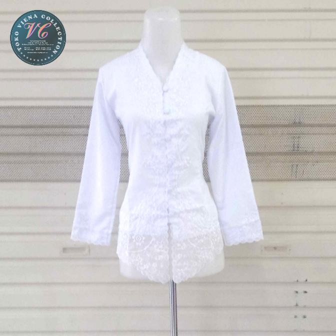 Kebaya Encim Modern Lengan Panjang Warna Putih Bersih Polos