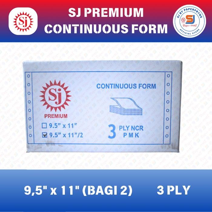 

SJ Premium Kertas Continuous Form 9,5" 11" (BAGI 2) - 3 PLY - NCR Sheets Putih-Merah-Kuning