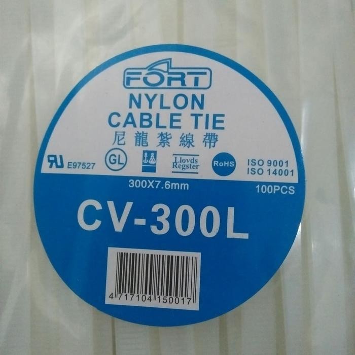 

Kabel Ties/Cable Tie Cv-300 X 7,6Mm Isi 100Pcs Fort Hitam/Putih