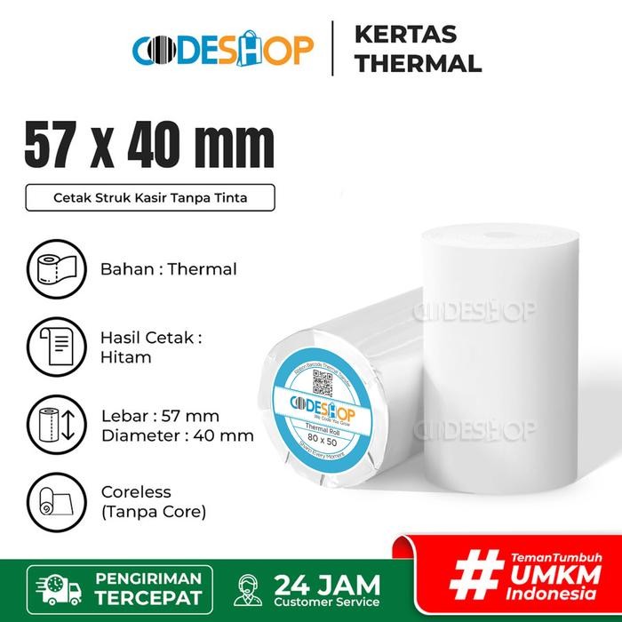 

1 DUS Kertas Thermal Thermarol 57 x 40 mm Roll Printer Struk Kasir 58
