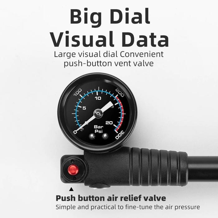 Shiimano United - Pf1 Pompa Fork Angin Sepeda Air Shock 300 Psi Alloy Hitam