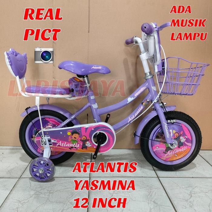 Sepeda Anak Mini 12 Inch Atlantis Yasmina Tameng Musik Dan Lampu Ban Hidup , Sepeda Anak Perempuan