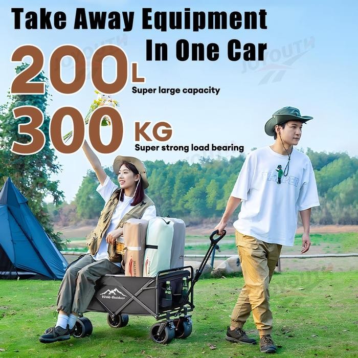 Troli Barang Outdoor Trolley Camp Wagon Keranjang Belanja Brake Troli Piknik Besar Roda Besar *
