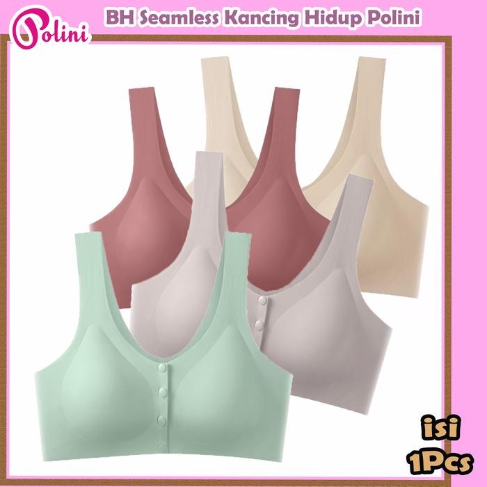 Polini - Pakaian Dalam Wanita Bra Seamless Ice Silk BH Wanita Tanpa Kawat Kancing Depan Motif Polos