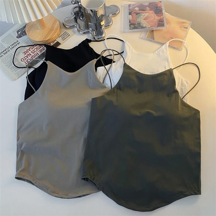 FW88- Tanktop Wanita Tali Kecil Elastis Tanpa Kawat With Bra Cup Tanktop Stone Tanktop Wanita tali