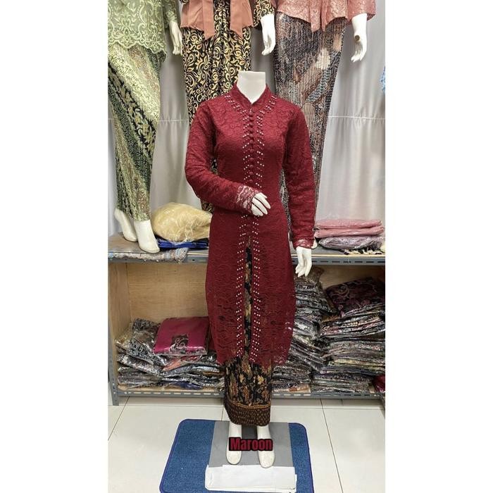 Setelan Kebaya Modern Tunik Kancing Seribu Payet Sage Green Busui Freindly