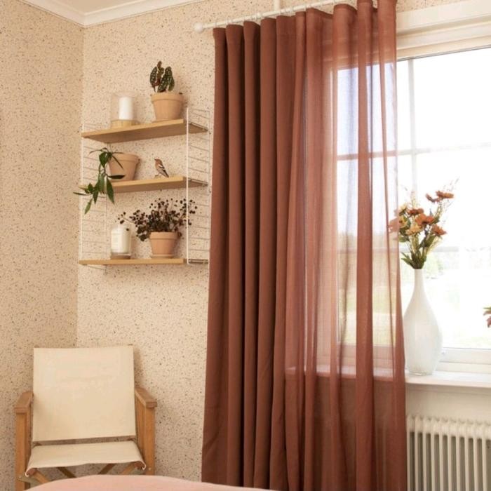 Gorden Vitrase Smokring Coklat Tirai Minimalis Bahan Vitesse Impor Poil Lembut Tahan Lama Cocok