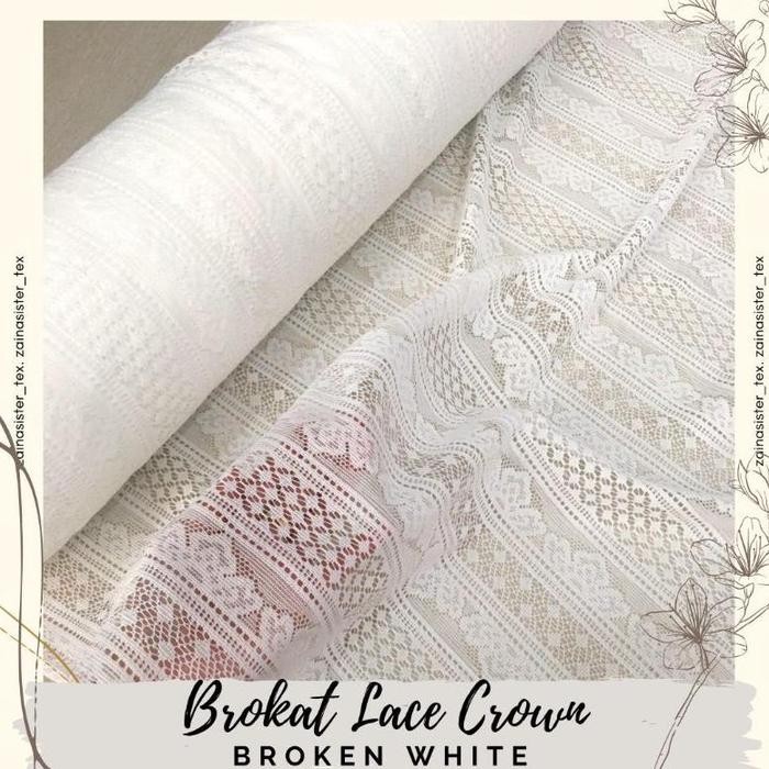 Kain Brokat Lace Salur Crown Meteran Mewah Premium Warna Putih Tulang