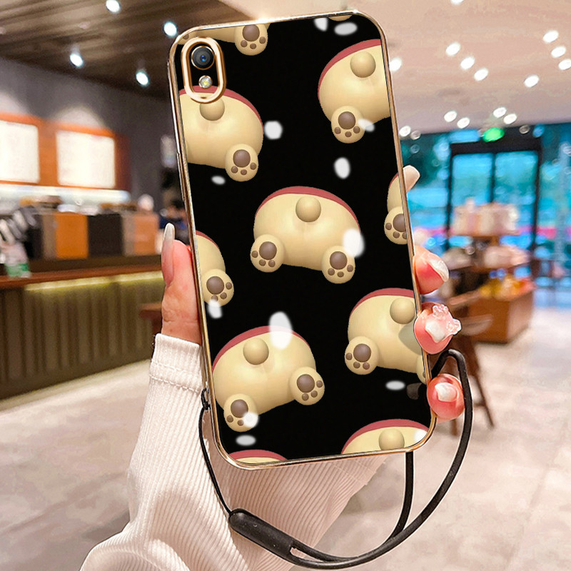 Casing Hp Untuk OPPO A37 A37F Case Pantat beruang Pelapisan Mewah Cesing Lanyard ponsel Kesing silik