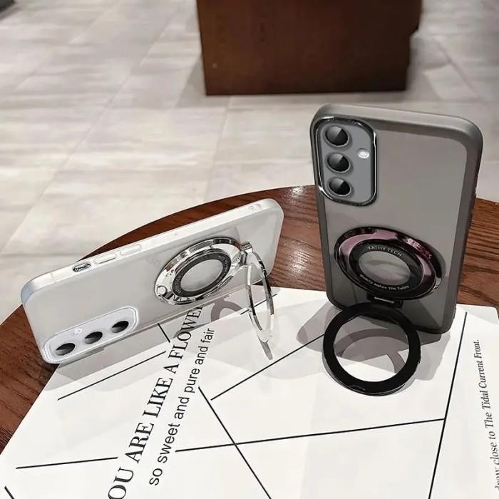 TERBARU CASE SILIKON SAMSUNG A14 5G MAGSAFE KOMBINASI STAND HOLDER SOFTCASE - HITAM, SAMSUNG A14 5G