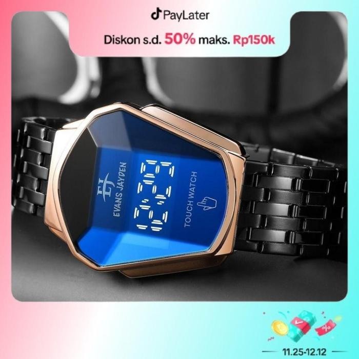 Buy 1 get 1  Evans Jayden Jam Tangan Pria 9953 Rantai Stainless Steel Digital Touch Screen