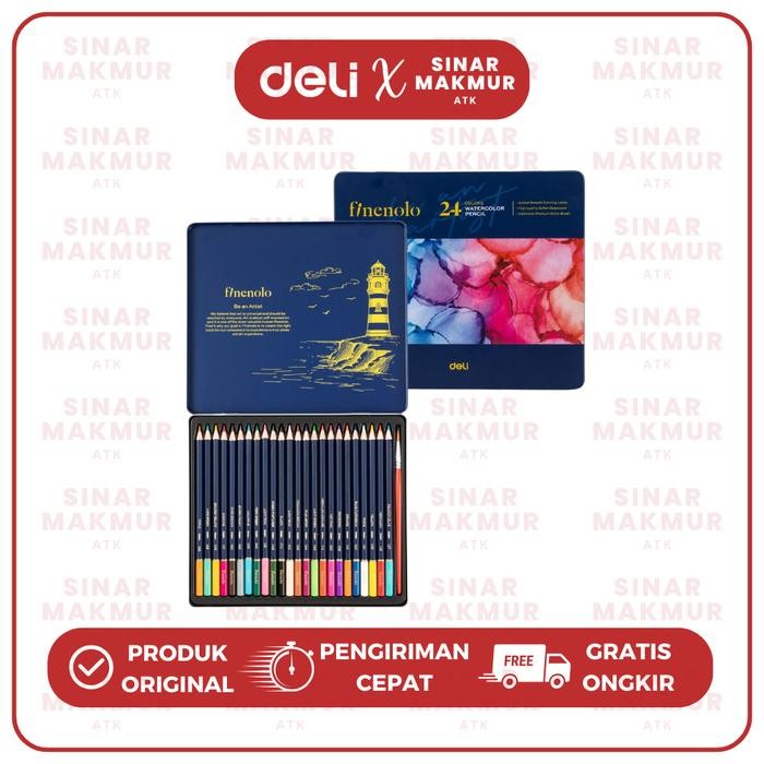

Premium Watercolor Pencil/Pensil Warna High Grade 24 Warna Leads Gratis Kuas Deli Finenolo EC129-24