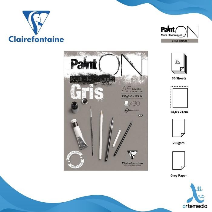 

Buku Sketsa Clairefontaine Paint On A5 Grey Paper Multi Technique Pad