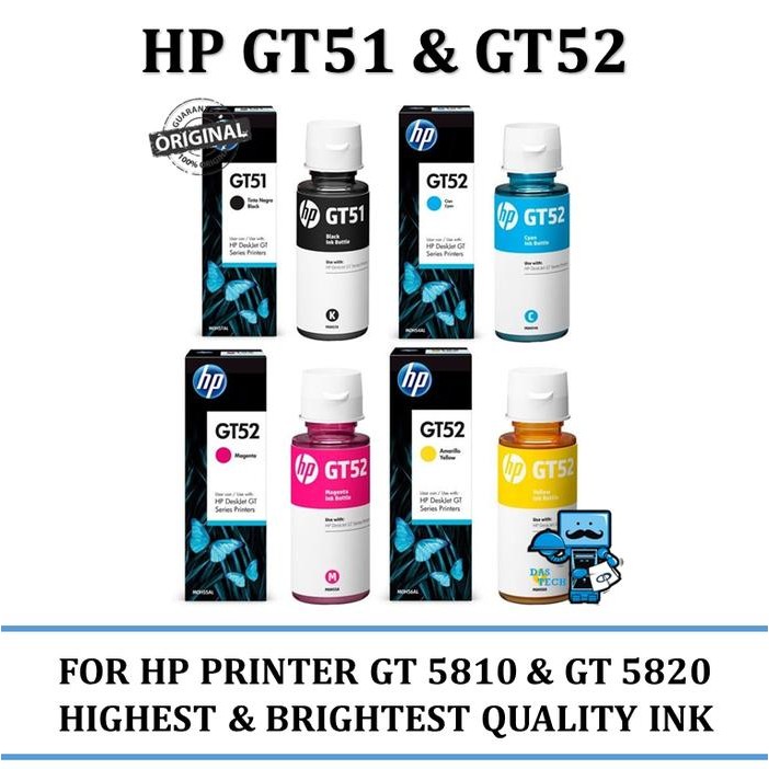 MASRI Tinta Hp Gt51 & Gt52 Original Semua Warna - Tinta Printer Hp Gt5810