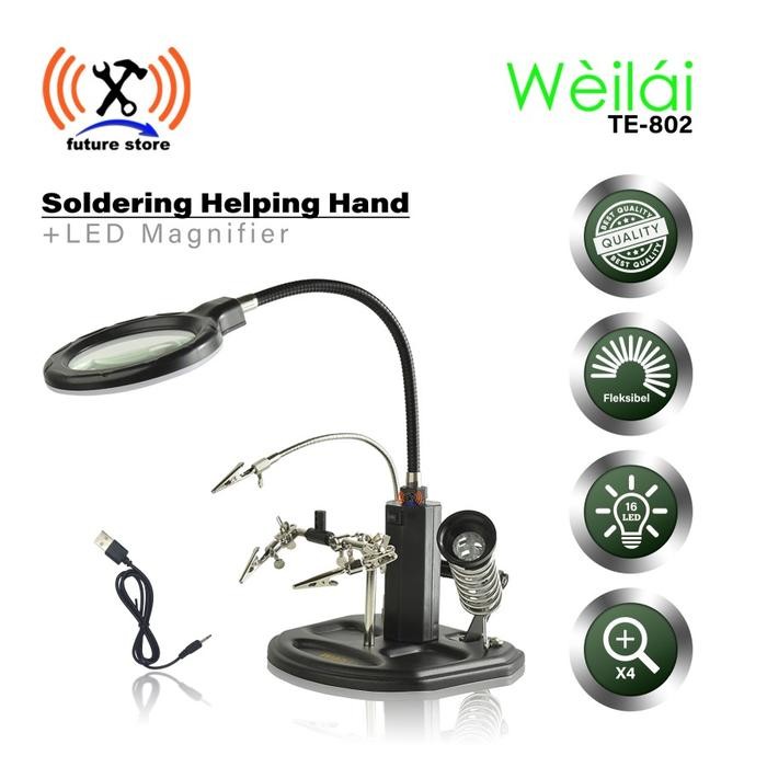 

X689 Weilai Te-802 Alat Pegangan Solder Helping Hand Kaca Pembesar Original