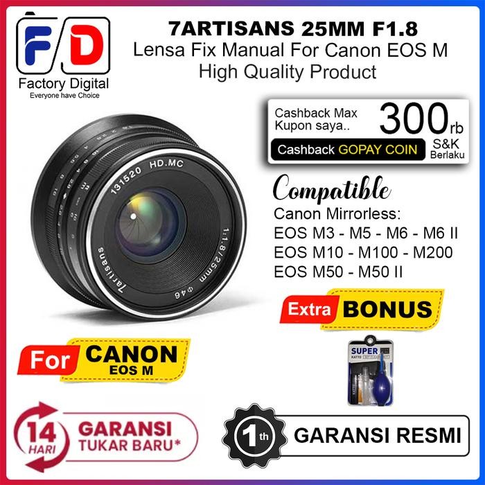 Lensa 7Artisans 25mm F1.8 Lensa Fix For Canon EOS M10 M100 M200 M6 M50