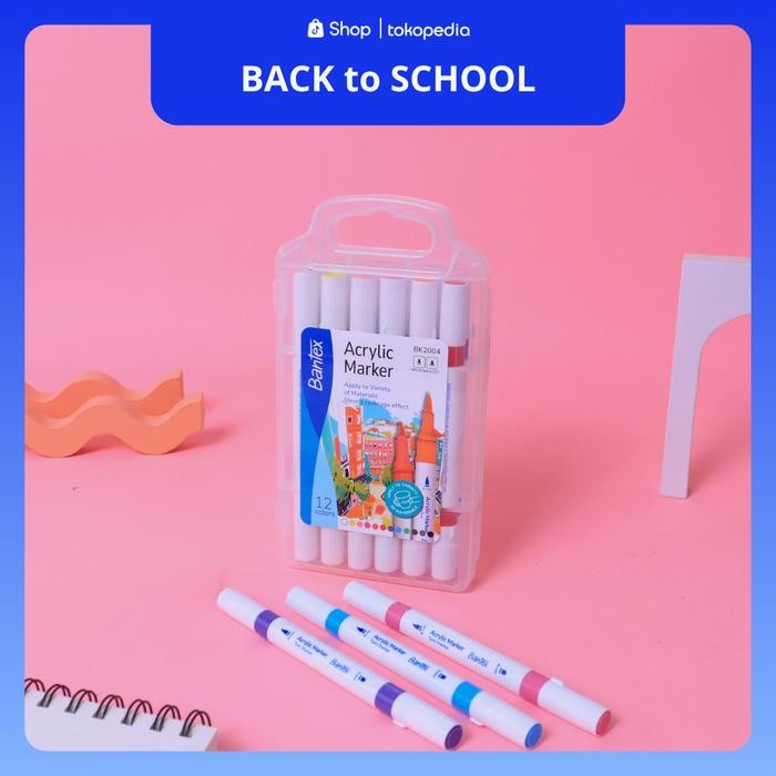 

Bantex Spidol Akrilik / Acrylic Marker 12 Warna Dua Model Ujung Tahan Air Berbagai Permukaan BK2004