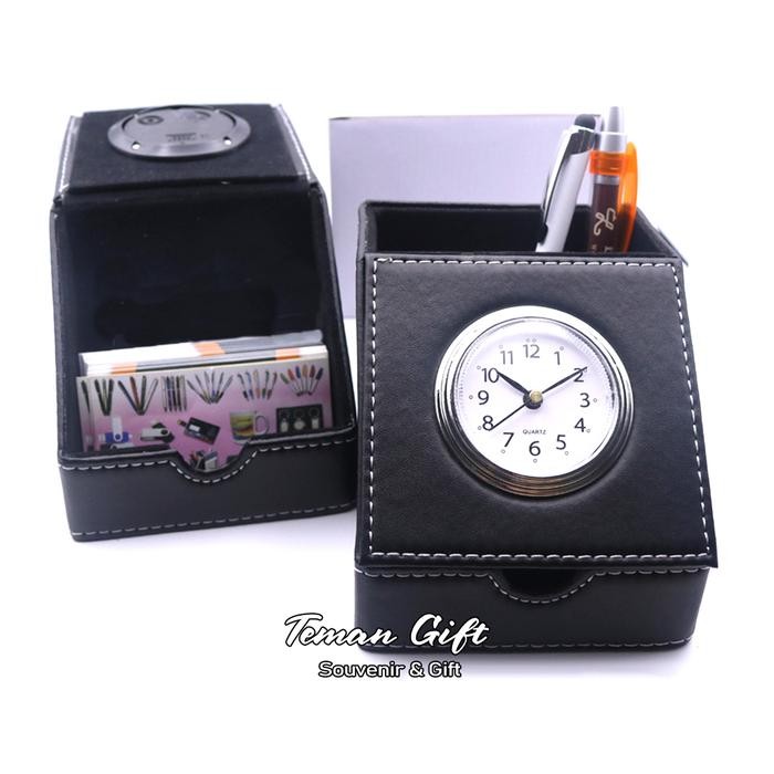 

Jam Meja Kulit Pen Holder Tempat Pena Custom Logo Brand Souvenir Jk04