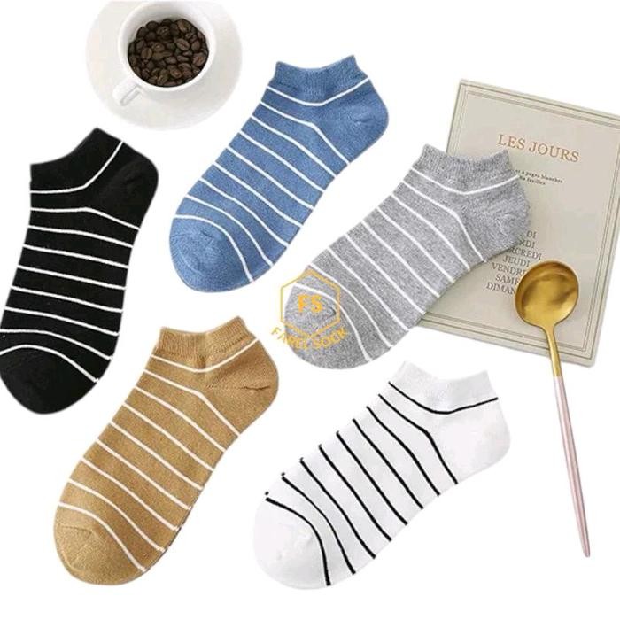 FJPY Paket 12 Pasang Kaos Kaki Mata Kaki Salur Engkel Buat Pria Wanita Dewasa Katun Pendek