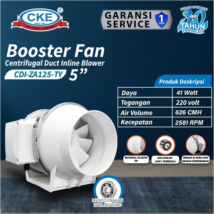 55Q8 Inline Duct Fan Plastik 5" Inch Kipas Booster Ventilasi Extractor Fan