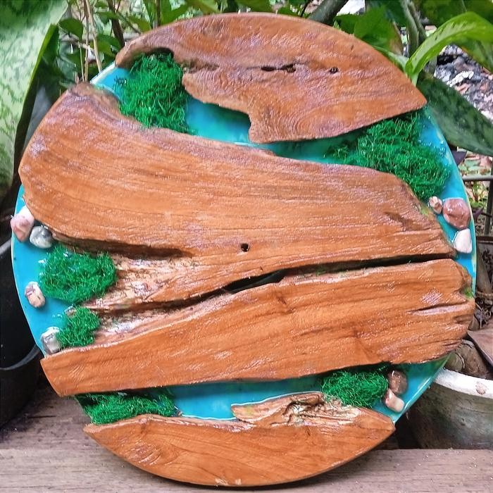 JAM DINDING ESTETIK RESIN KAYU JATI BESI HIASAN DINDING BESAR 40 CM