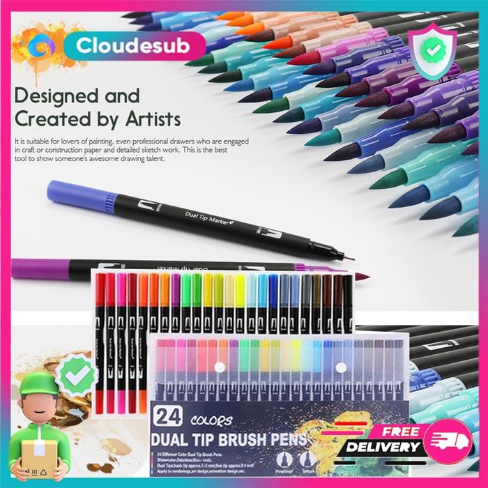 

spidol warna warni sepidol double head drawing art watercolor 1 set - 24 Color