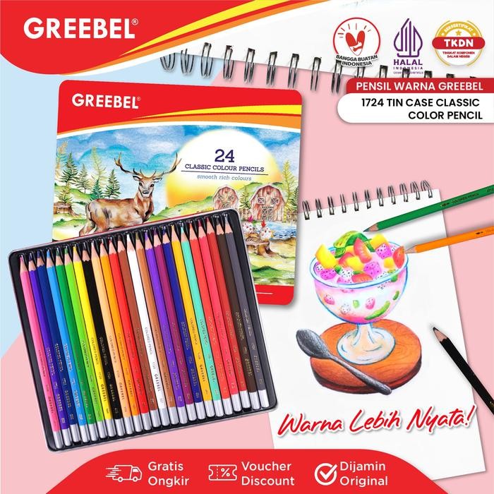 

GREEBEL Pensil Warna 24 Warna / Classic Color Tin Case 24 Warna (1724) Colored Pencil / / Warna