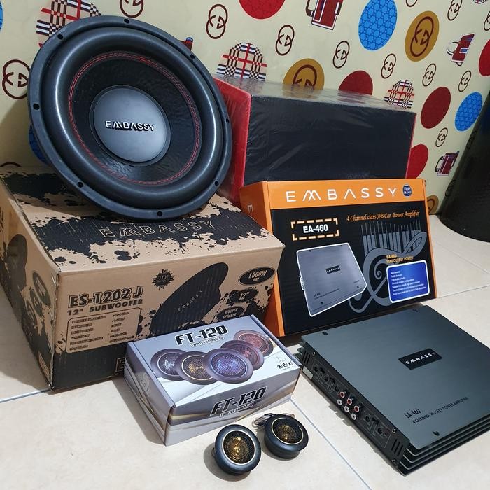 PAKET AUDIO MOBIL EMBASSY ES-1202J 12 INCH X POWER EMBASSY EA-460