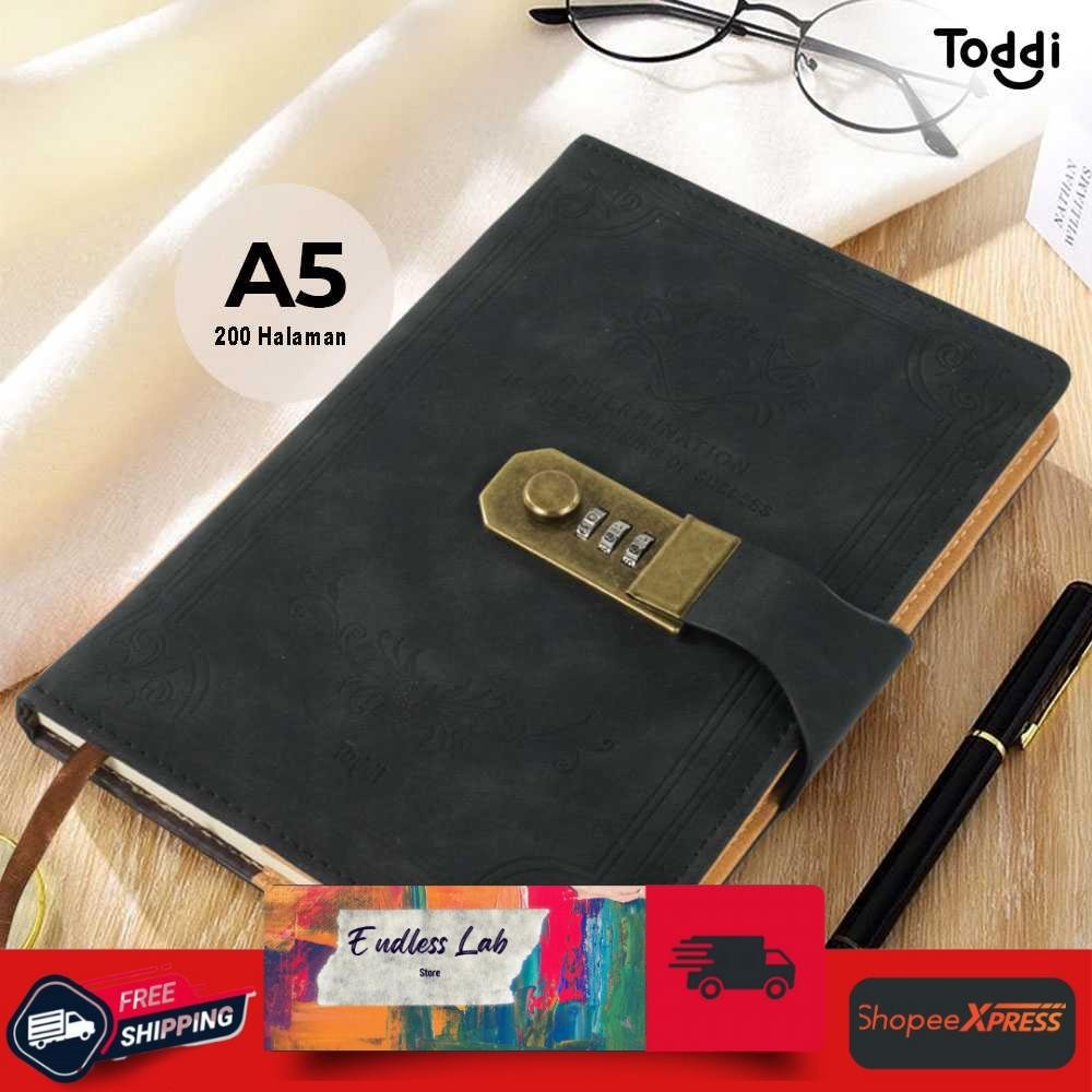 

Toddi Buku Jurnal Leather Diary A5 68GSM 200 Halaman Grid with Lock