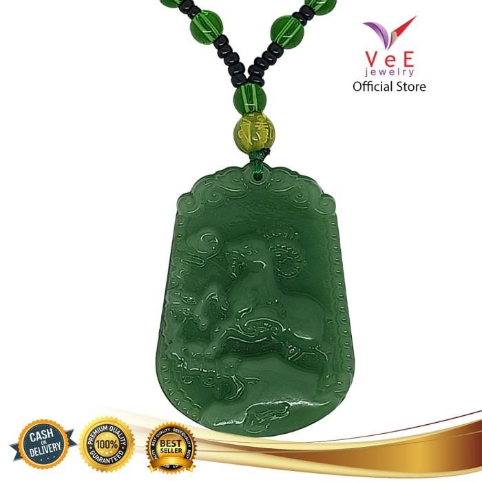 New // Kalung Liontin Shio Kambing Batu Giok Hijau Asli Cina -Vee Wanita Pria // 100% Original