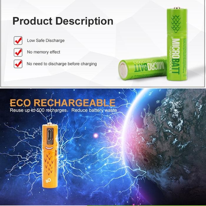 Baterai AA Rechargeable Micro Battery Smartoools 1000mAh