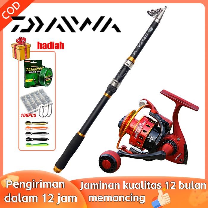 H5_T Set Pancing Daiwa Komplit Telescopic Fishing Rod 2.1-3.6M + Reel 1000-7000 + Senar