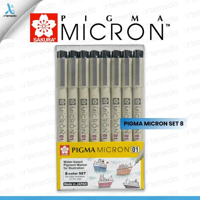 

SARI Drawing Pen Sakura Pigma Micron Set 8 Color Pigment Ink Pulpen Gambar