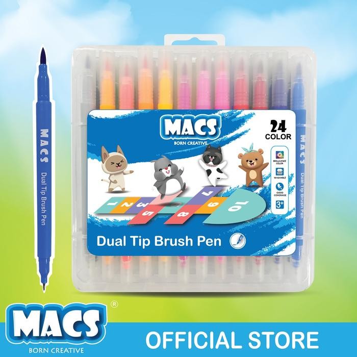 

SARI Macs Dual Tip Brush Pen Marker Color 24 Warna Spidol