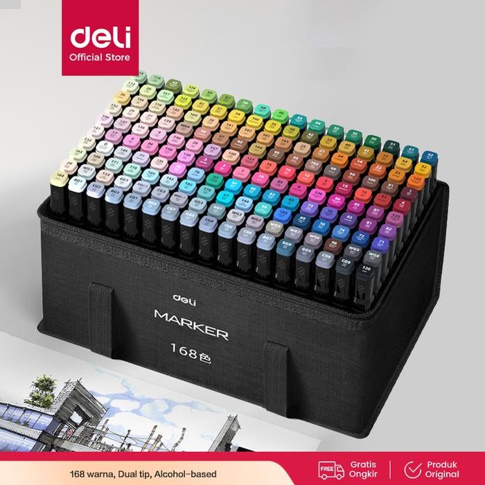 

SARI Deli Spidol Sketsa Profesional / Sketch Marker 168 Warna Dual Tip Hm902