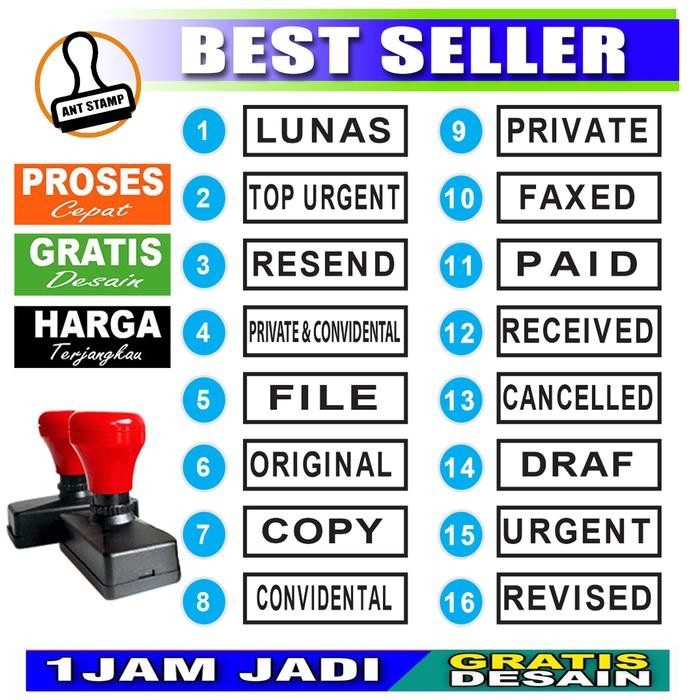 

SARI Stempel Paid/Urgent/Cencelled/Copy/Nama Custom Murah Danberkualitas Biru Merah Tinta