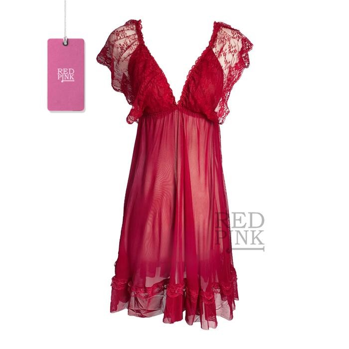 Sorex Underwear - [ Redpink ] Lingerie Nightdress Tidur Jumbo Edition Sabrina Style Wanita Sexy