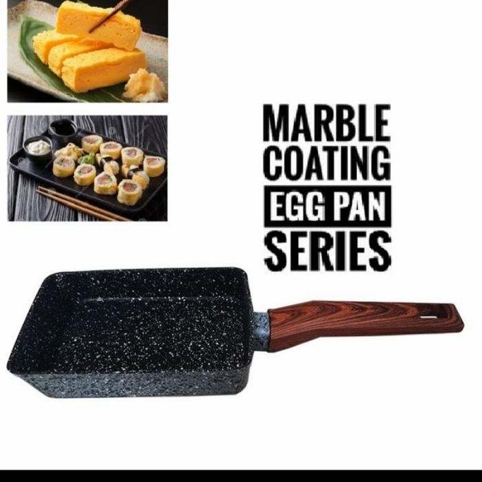 Teflon Marble Segi Kotak Egg Omelet Fry Pan Wajan Penggorengan Induksi